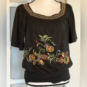 RXB Black Top with Colorful Embroidery